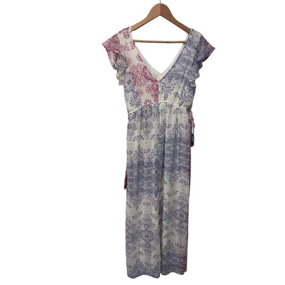 Knox Rose Chiffon Multicolored V-Neck Midi Dress Ruffle Tassel Boho Size Small - Picture 8 of 15